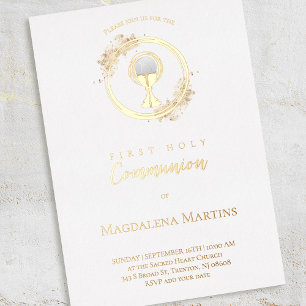 Invitation En Aluminium Texte et design en or Première communion