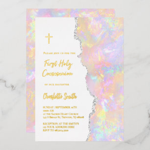 Invitation En Aluminium texte feuille d'or Première Communion