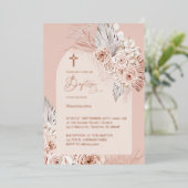 Invitation En Aluminium texte or rose baptême fleurs boho (Debout devant)
