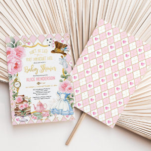 Invitation En Aluminium Thé de Baby Shower aux Fleurs Roses Alice au Pays