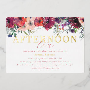 Invitation En Aluminium Thé de l'après-midi floral aquarelle Mariage doré