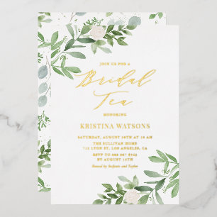 Invitation En Aluminium Thé de mariage aux fleurs blanches et verdure à l'