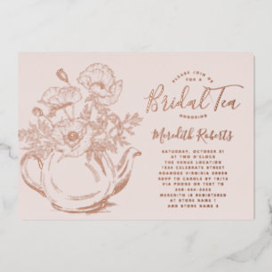 Invitation En Aluminium Théière florale en or rose véritable pour thé de d