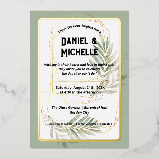 Invitation En Aluminium Thème Botanique Mariage Arché Noir Moderne (Recto)