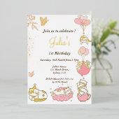 Invitation En Aluminium Thème de chat bébé fille 1er anniversaire (Debout devant)