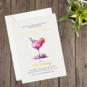 Invitation En Aluminium Thème de cocktail d'anniversaire Rose élégant