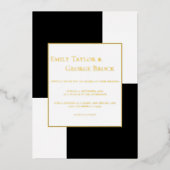 Invitation En Aluminium Thème d'échecs noir et blanc Mariage moderne Or (Recto)