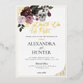 Invitation En Aluminium Til Death Aquarelle Crâne Rose Mariage gothique (Recto)