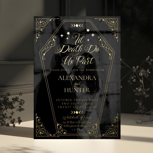 Invitation En Aluminium Til Death Aquarelle noir gothique Mariage photo