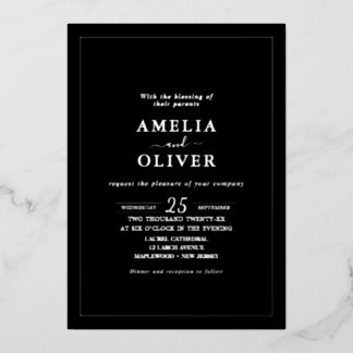 Invitation En Aluminium TIMELESS Black & Silver Minimalist Wedding Design