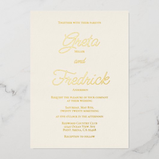 Invitation En Aluminium Timeless Simple Elegance Gold Script Mariage (Recto)