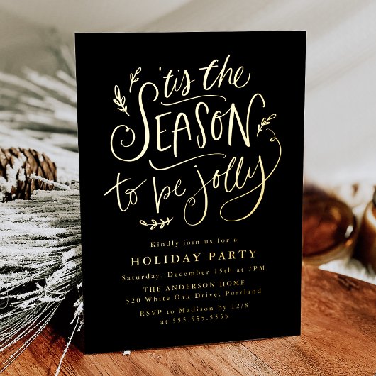 Invitation En Aluminium 'Tis The Season to be Jolly Black Holiday Party