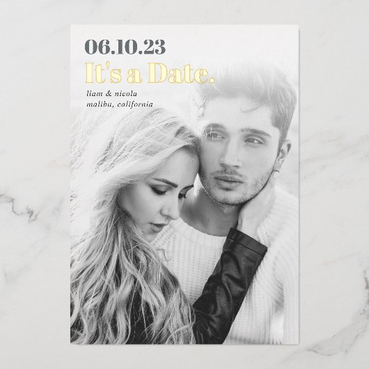 Invitation En Aluminium Titre | Photo Verticale Moderne Enregistrer La Dat (Recto)