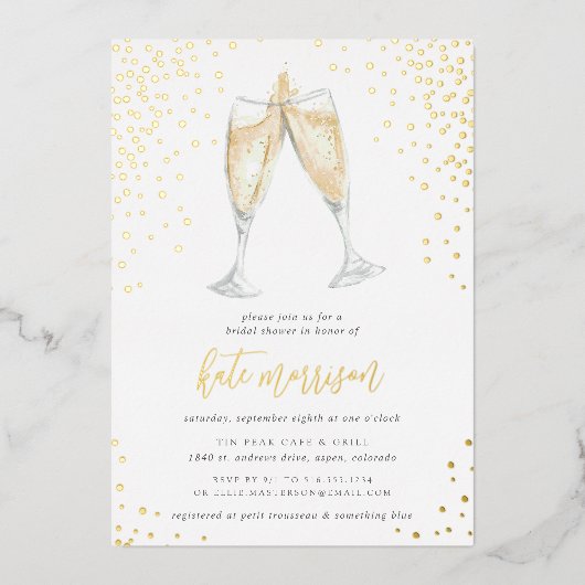 Invitation En Aluminium Toast Champagne | Fête des mariées Gold (Recto)