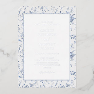 Invitation En Aluminium Toile de Jouy victorienne bleu français mariage cl