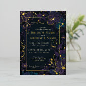 Invitation En Aluminium Ton bijou Violet et Fleurs Turquoises (Debout devant)