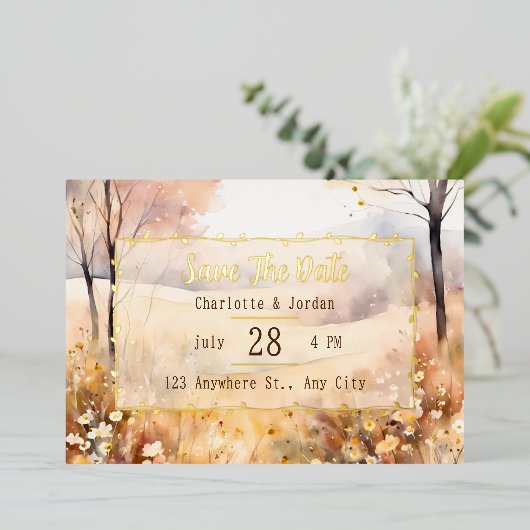 Invitation En Aluminium Tons terreux fleur rustique Automne Enregistrer la (Debout devant)