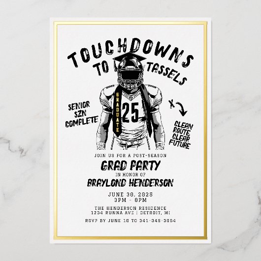 Invitation En Aluminium Touchdowns aux Rubans de Remise des Diplômes Fête (Recto)