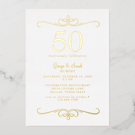 Invitation En Aluminium Toujours en amour 50e anniversaire Or (Recto)