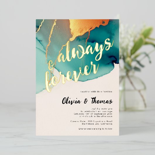 Invitation En Aluminium Toujours Turquoise Orange moderne Mariage de autom (Debout devant)