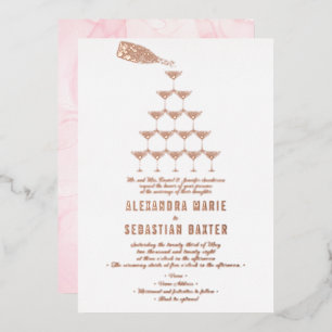 Invitation En Aluminium Tour de Champagne Rose Rose Élégante Script Mariag