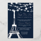 Invitation En Aluminium Tour Eiffel argent lumières parties scintillant bl (Recto)