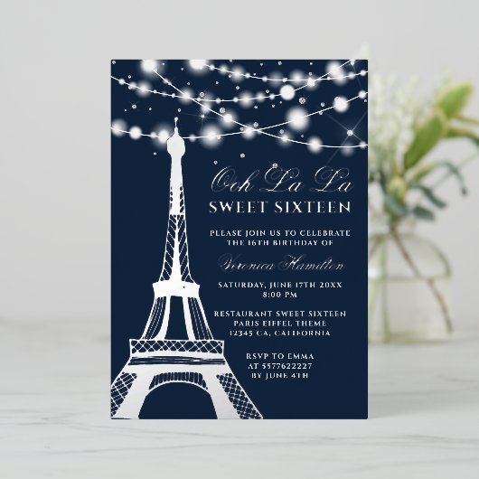 Invitation En Aluminium Tour Eiffel argent lumières parties scintillant bl (Debout devant)
