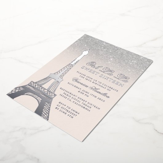 Invitation En Aluminium Tour Eiffel chic argent parties scintillant rose S (Rotation)