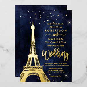 Invitation En Aluminium Tour Eiffel chic paillettes dorées mariage scintil