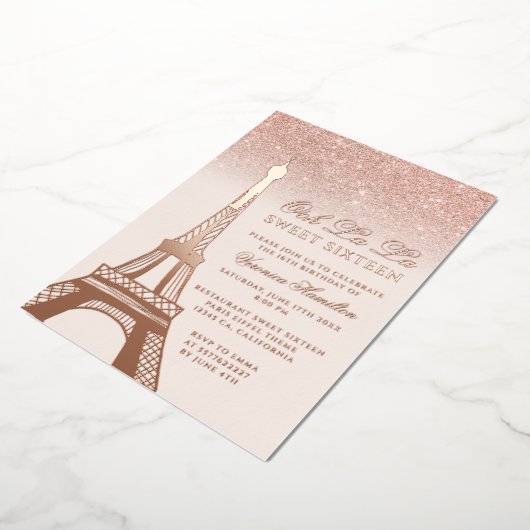 Invitation En Aluminium Tour Eiffel rose or parties scintillant rose rose (Rotation)