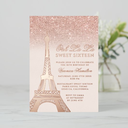 Invitation En Aluminium Tour Eiffel rose or parties scintillant rose rose (Debout devant)