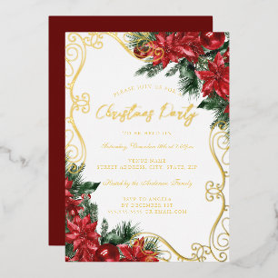 Invitation En Aluminium Tourbillon Floral Festif Vert Rouge Fête de Noël