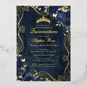 Invitation En Aluminium Tourbillon Floral Or Marine Papillon Quinceanera
