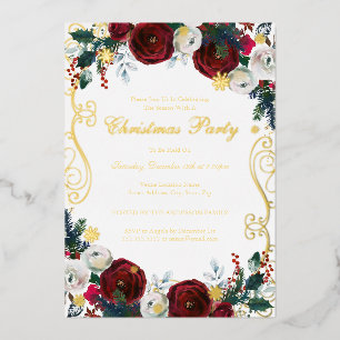Invitation En Aluminium Tourbillon Floral Rouge Or Fête de Noël