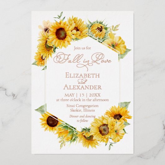 Invitation En Aluminium Tournesol Automne Chute en Amour Photo Mariage Rea (Recto)