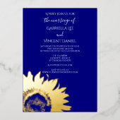 Invitation En Aluminium Tournesol d'or sur Mariage bleu marine (Recto)