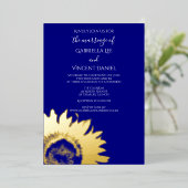 Invitation En Aluminium Tournesol d'or sur Mariage bleu marine (Debout devant)