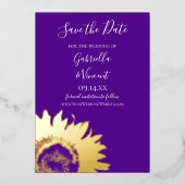 Invitation En Aluminium Tournesol d'or sur mariage violet Enregistrer la d (Recto)