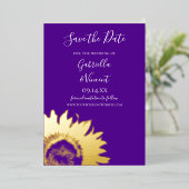 Invitation En Aluminium Tournesol d'or sur mariage violet Enregistrer la d (Debout devant)