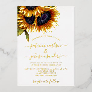 Invitation En Aluminium Tournesol élégant feuille d'or chic script mariage