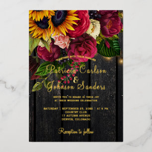 Invitation En Aluminium Tournesol et bordeaux rose mariage de automne rust