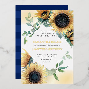 Invitation En Aluminium Tournesol et Mariage bleu rustique de la marine