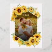 Invitation En Aluminium Tournesol Géométrique Automne Automne Photo Mariag (Verso)