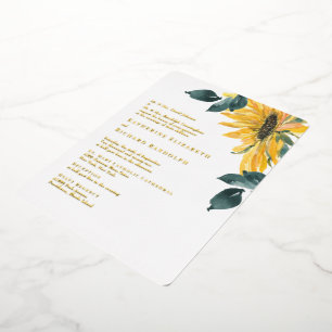 Invitation En Aluminium Tournesol Mariage Or Arrondi