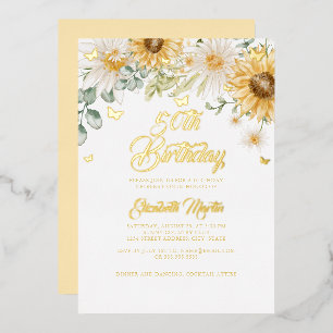 Invitation En Aluminium Tournesol Papillon d'or Fête d'anniversaire 50 ans