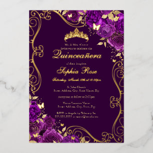 Invitation En Aluminium Tournesol papillon violet Quinceanera