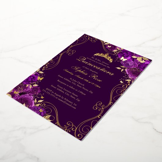 Invitation En Aluminium Tournesol papillon violet Quinceanera (Rotation)
