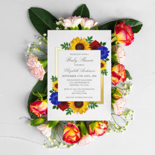 Invitation En Aluminium Tournesol Rose Automne Floral Baby Shower