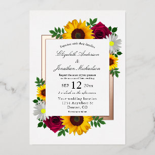 Invitation En Aluminium Tournesol Rose Daisy Floral Automne Mariage
