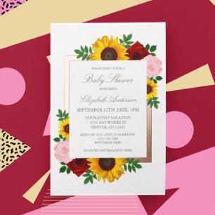 Invitation En Aluminium Tournesol Rose Pivoines Automne Floral Baby Shower